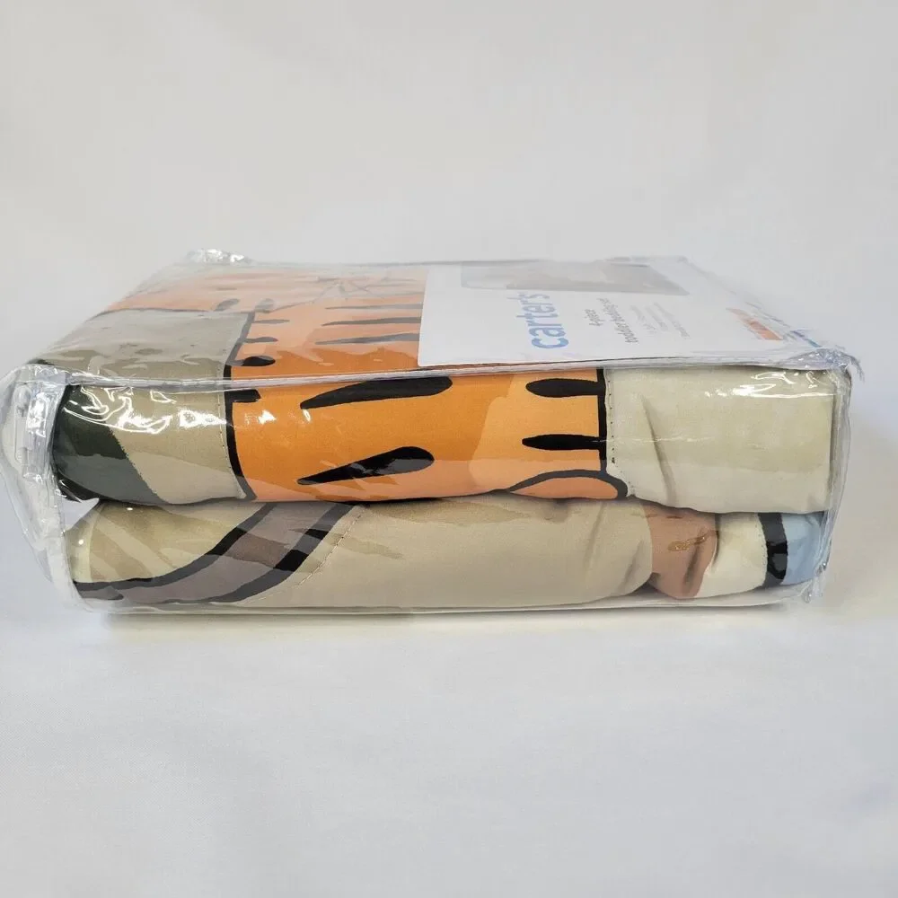 Carters 4pc Toddler Bedding Set Jungle Animal Tiger Elephant Safari Zoo Navy Tan